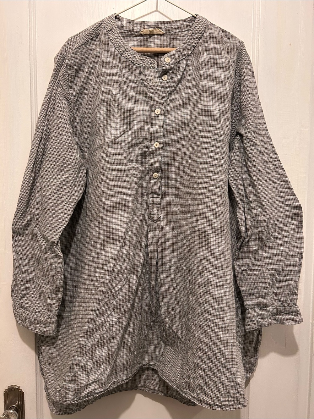 Gillian Stevens Theo Grey Plaid Button Henley Tunic Size 4